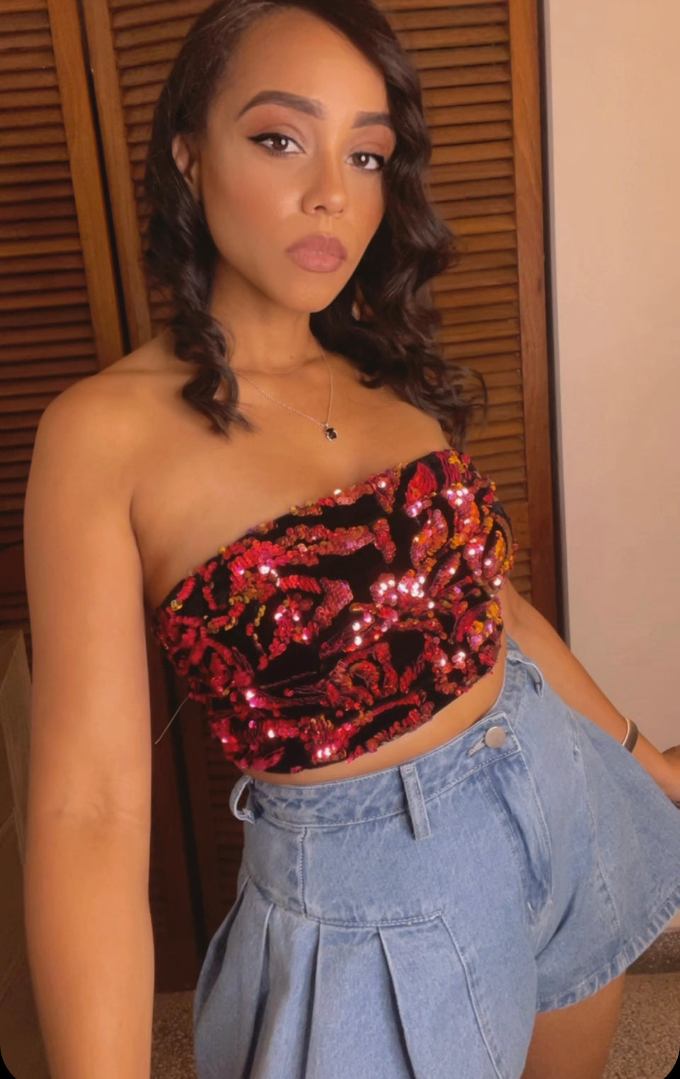 Denim Pleated Shorts